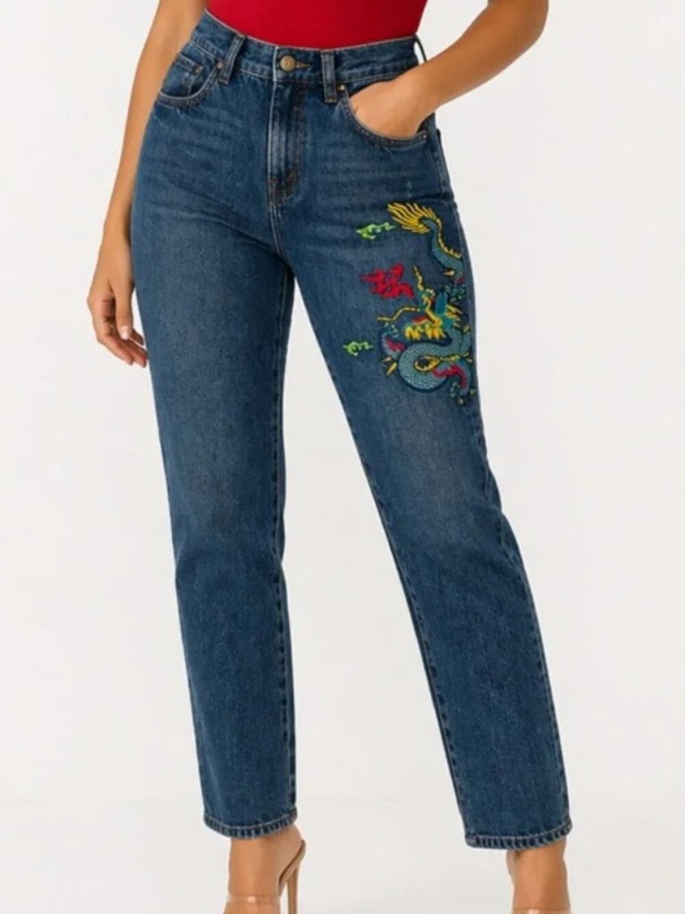 Lauren Jeans Co. Ralph Lauren St. Tropez Essex Denim Jeans Embroidered Dragon 16